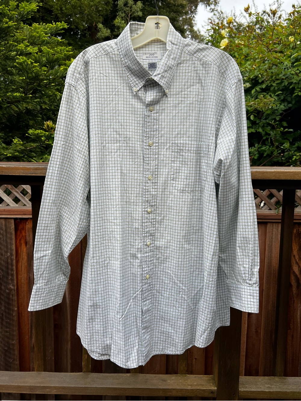 Brooks Brothers 346 White Dress Shirt with Light Blue Windowpane Check